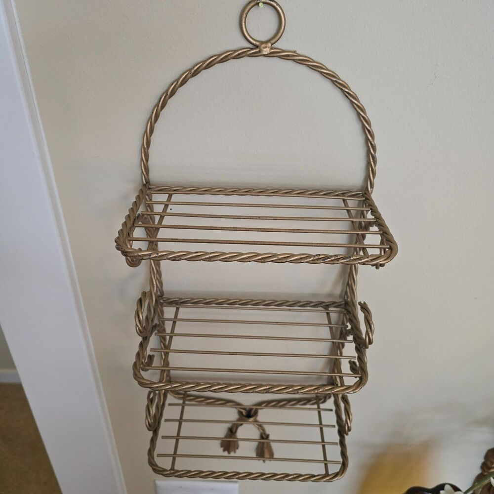 Vintage Gold Metal Hollywood Regency "Rope" Shelf